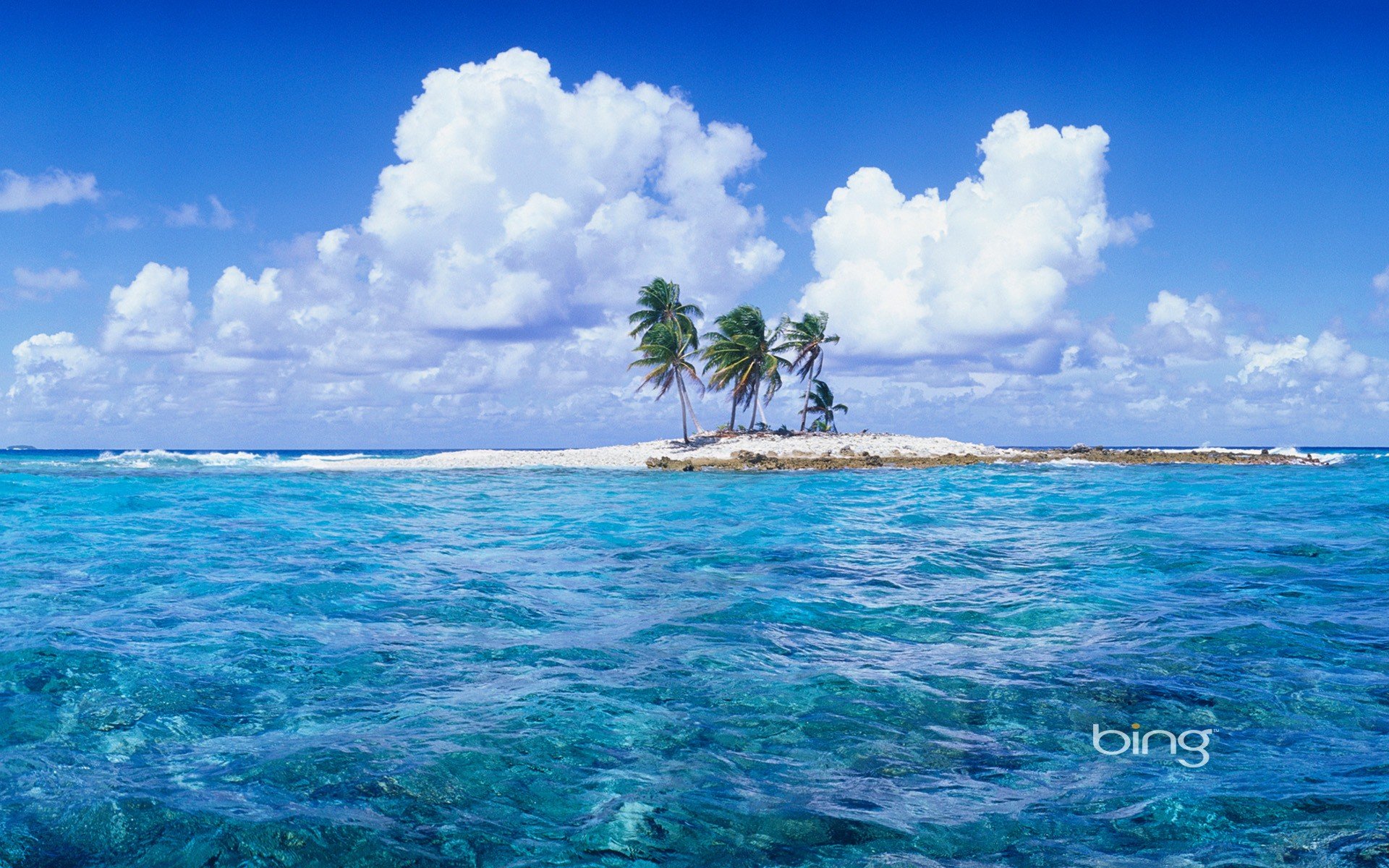 water, Clouds, Islands, Palm, Trees Wallpaper