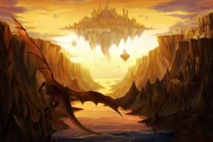 landscapes, Wings, Castles, Cityscapes, Dragons, Flying, Fantasy, Art, Drake, Scenic, Artwork, Drawings