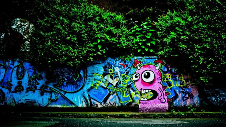 trees, Cityscapes, Wall, Graffiti HD Wallpaper Desktop Background