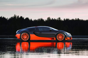 bugatti, Veyron, Supercar, Exotic, Reflection, Orange