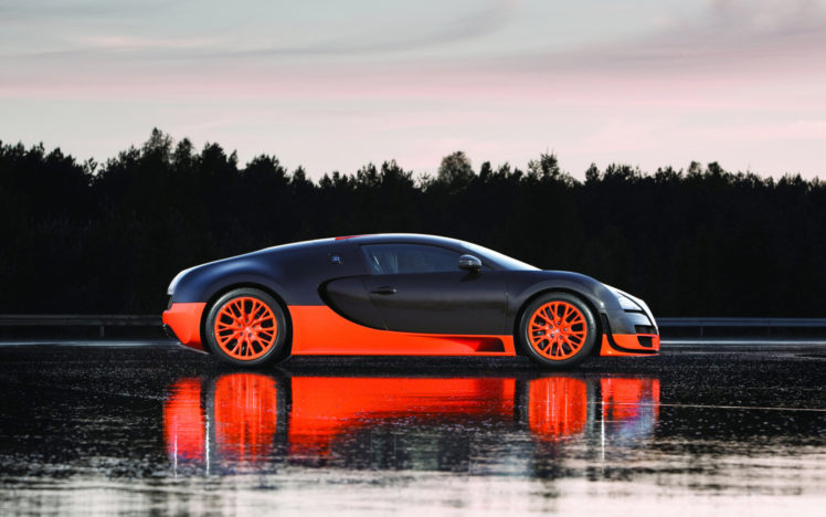 bugatti, Veyron, Supercar, Exotic, Reflection, Orange HD Wallpaper Desktop Background