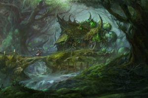 water, Paintings, Trees, Forests, Houses, Fantasy, Art, Artwork, Witcher