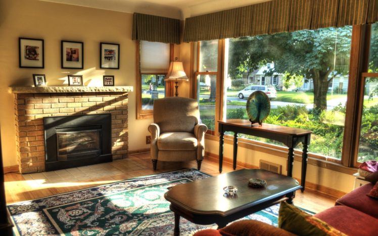 fireplace, Interior, Design, Chair, Pictures, Style, Room, Window, Furniture, Carpet, Table HD Wallpaper Desktop Background