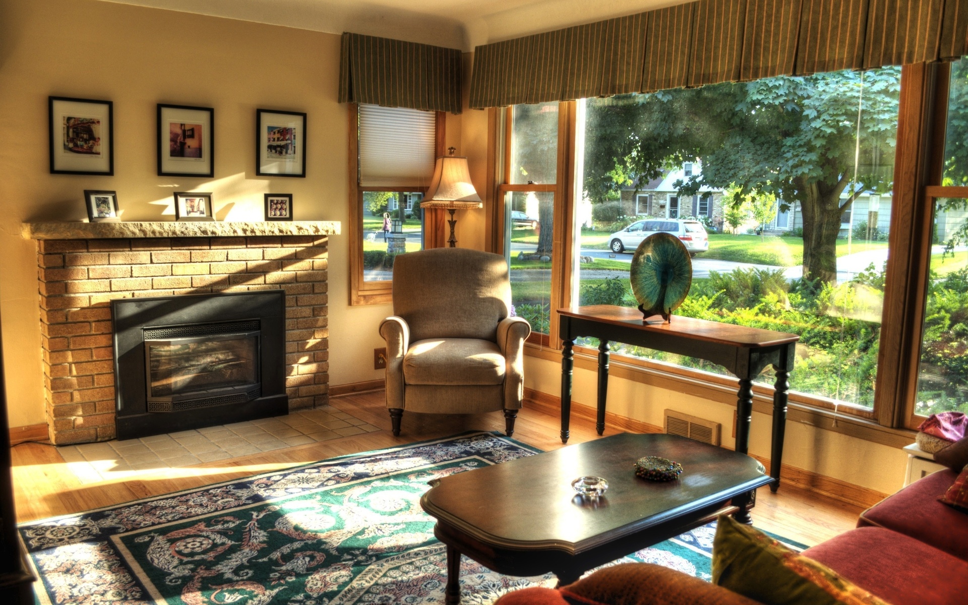 fireplace, Interior, Design, Chair, Pictures, Style, Room, Window, Furniture, Carpet, Table Wallpaper