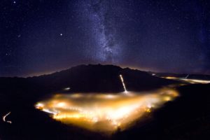 foggy, Valley, With, Milky, Way