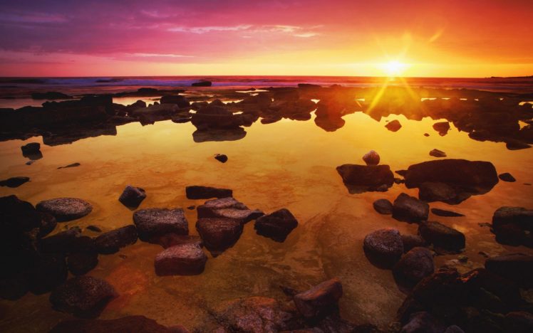 sunset, Ocean, Landscapes, Nature, Coast, Sea HD Wallpaper Desktop Background