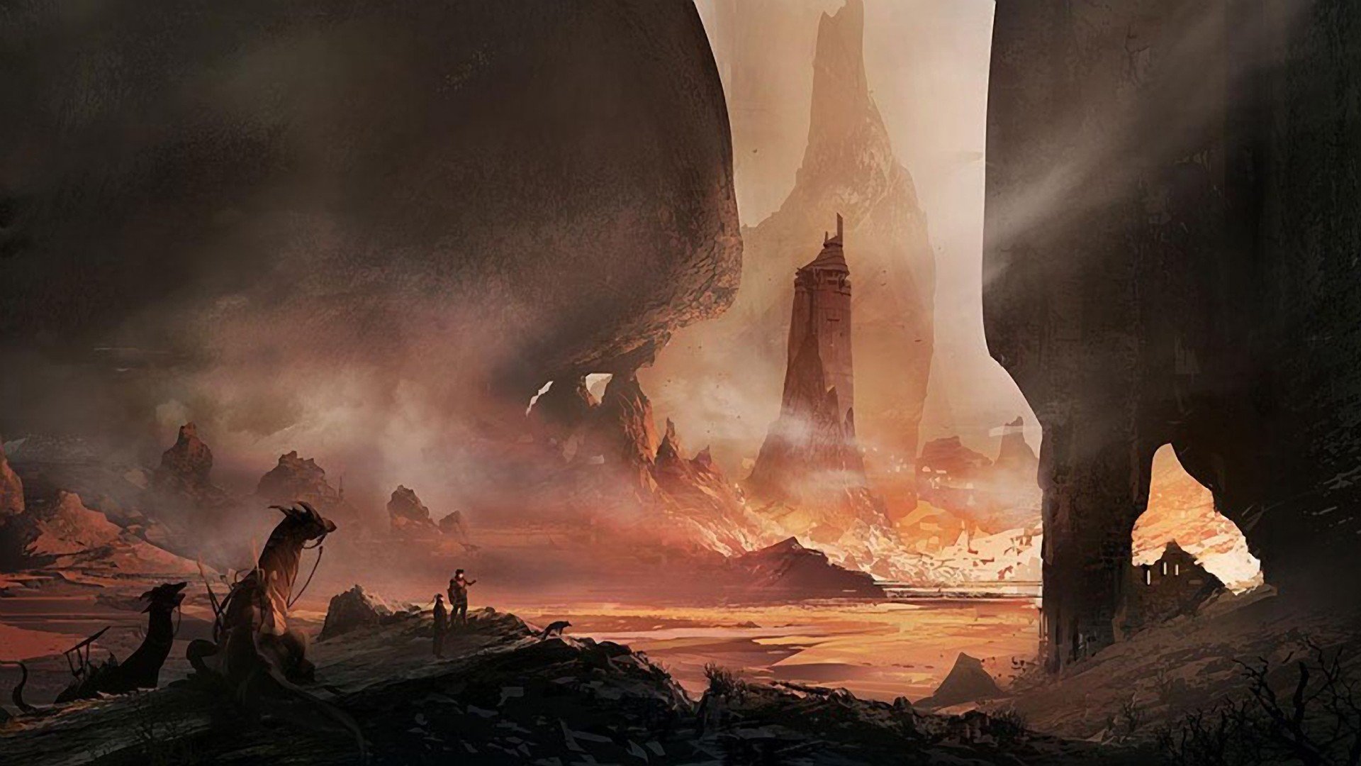 fantasy, Landscapes, Dragons, Animals, Deserts, Rocks, Brown, Fantasy, Art Wallpaper