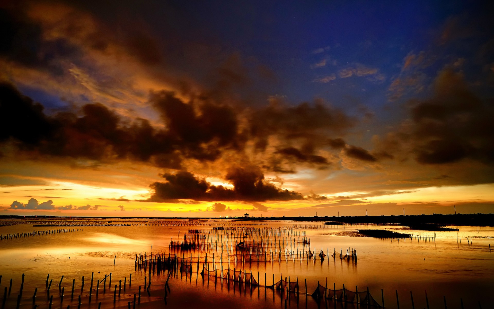 lakes, Water, Reflection, Sky, Clouds, Farm Wallpaper