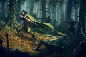 battles, Warriors, Archers, Forests, Swords, Fantasy, Weapons, Trees, Art, Knight