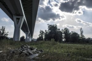 clouds, Grass, Bridges, Highways
