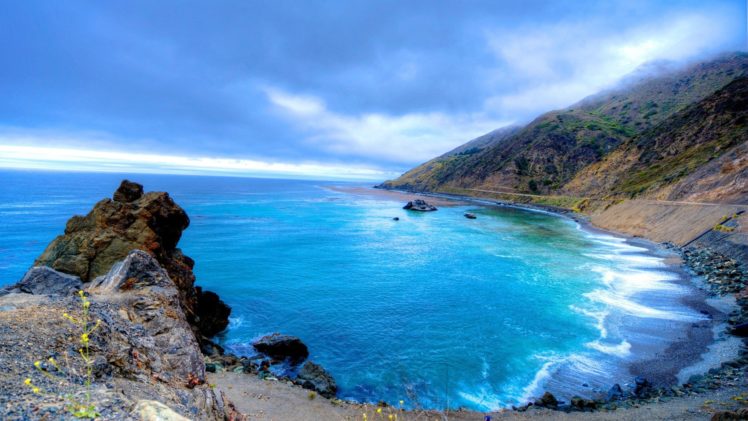 blue, Landscapes, Nature, Hills, Cove, Oceanscape, Beaches HD Wallpaper Desktop Background