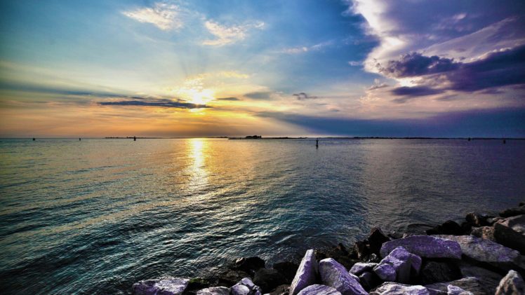water, Sunset, Landscapes, Sun, Skyscapes, Sea HD Wallpaper Desktop Background