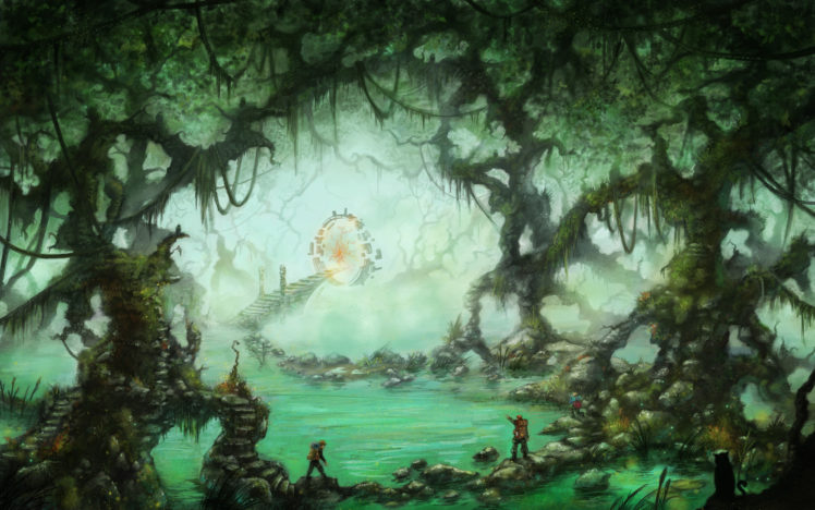 fantasy, Sci, Fi, Gate, Time, Portal, Trees, Forest, Art, Astronaut HD Wallpaper Desktop Background