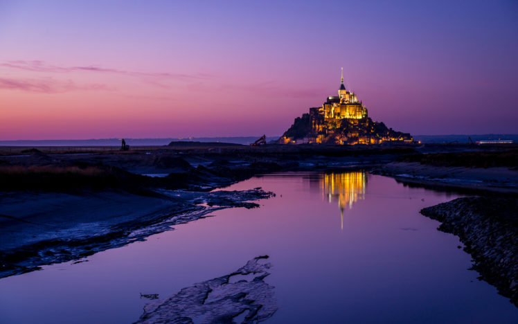 mont, Saint, Michel, Castle, Reflection, Buildings, Sky HD Wallpaper Desktop Background