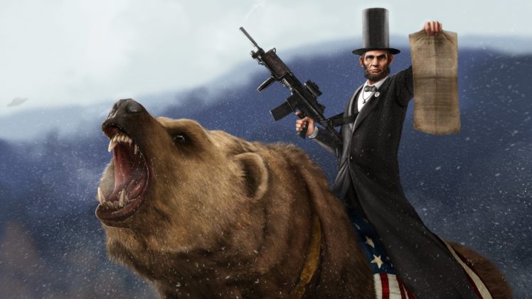 guns, Abraham, Lincoln, Cgi, Bears HD Wallpaper Desktop Background