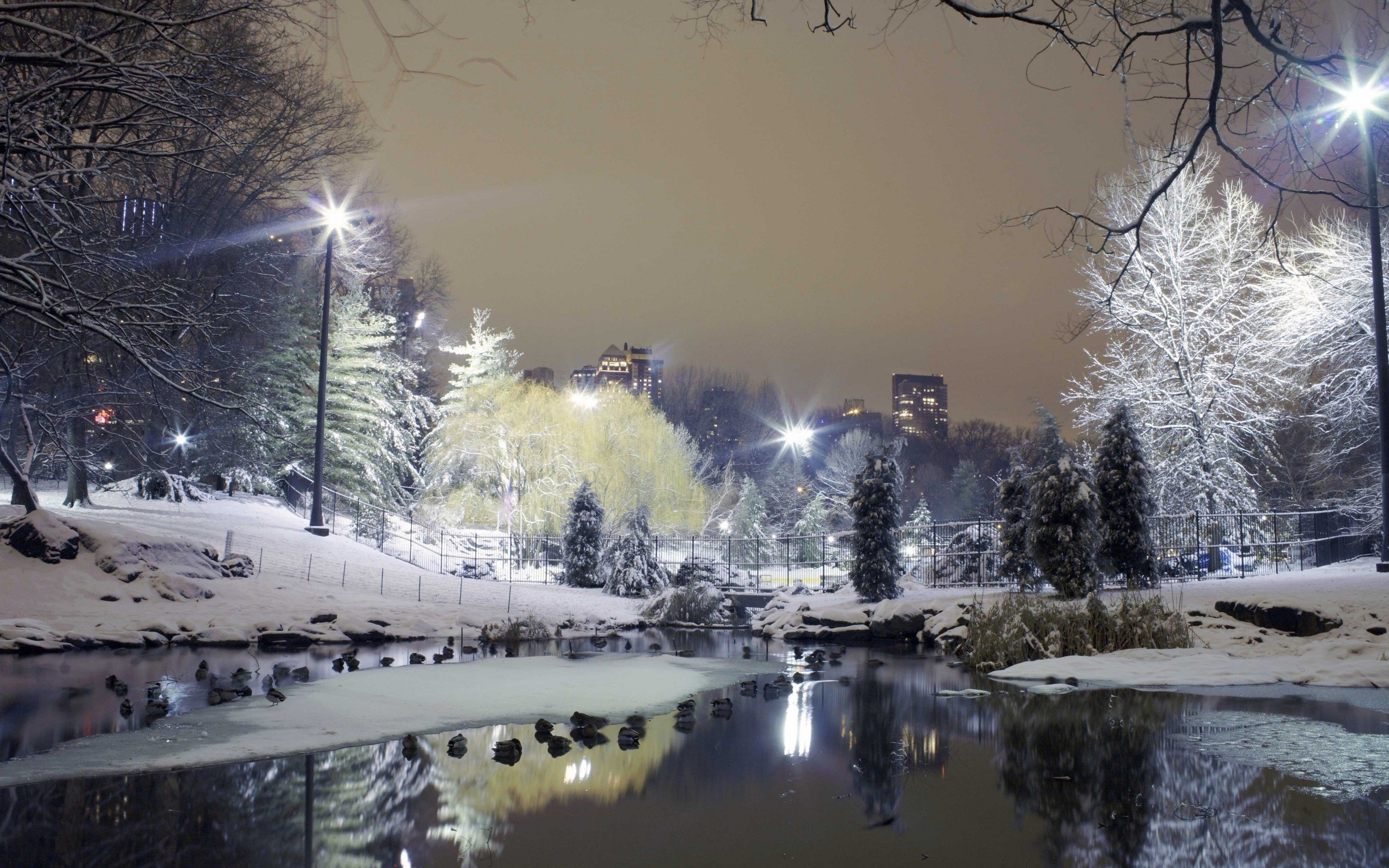 water, Landscapes, Winter, Snow, Cityscapes, City, Lights, Lakes, Reflections, Night, City Wallpaper