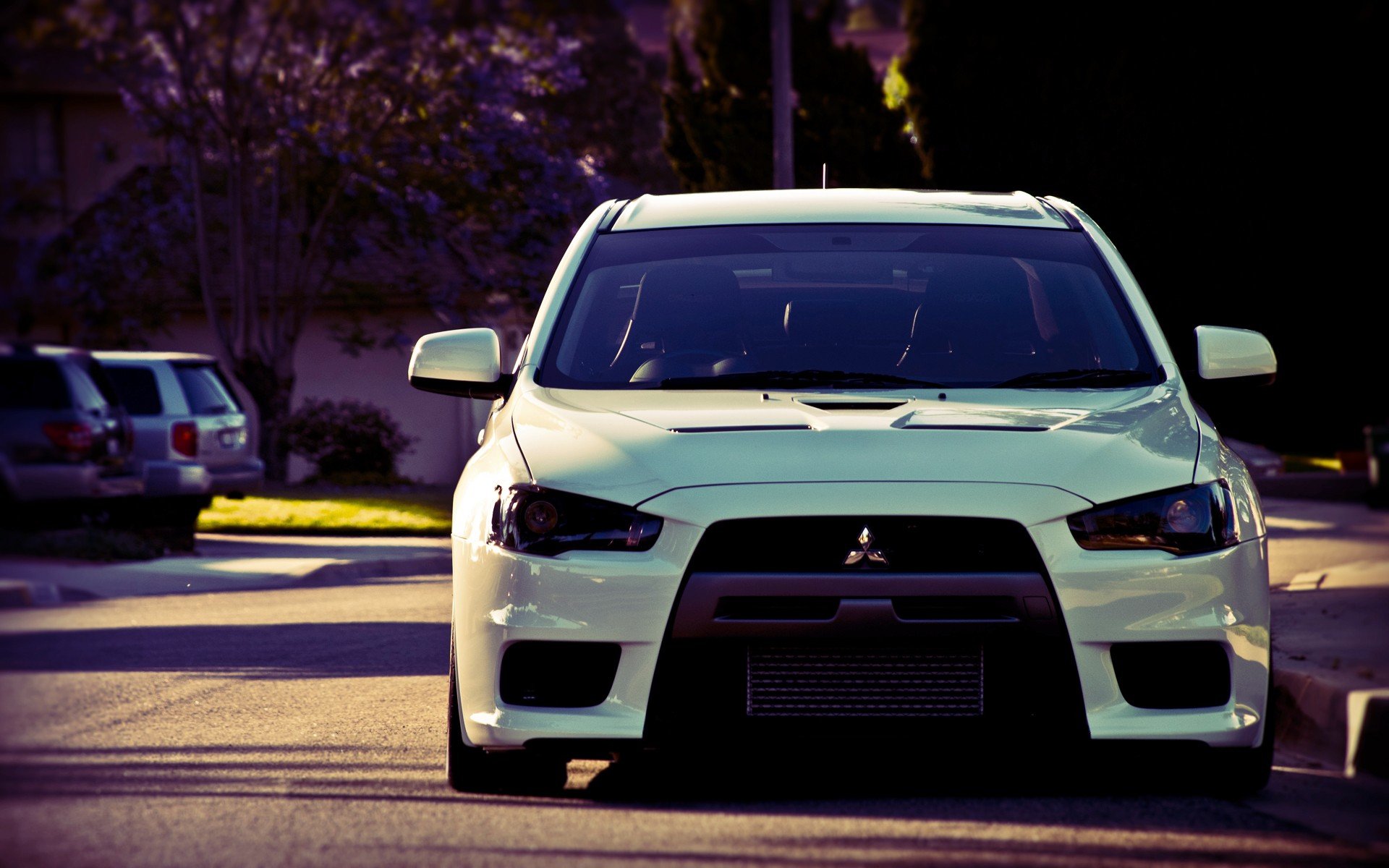 streets, Cars, Summer, Mitsubishi, Lancer, Evolution Wallpaper