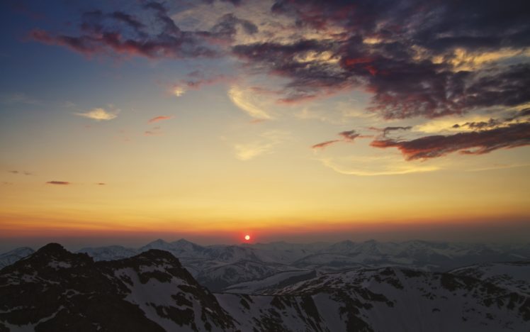 sunset, Over, The, Mountains HD Wallpaper Desktop Background