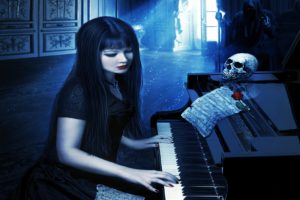 dark, Horror, Gothic, Fantasy, Women, Skull, Piano, Music, Women, Girl
