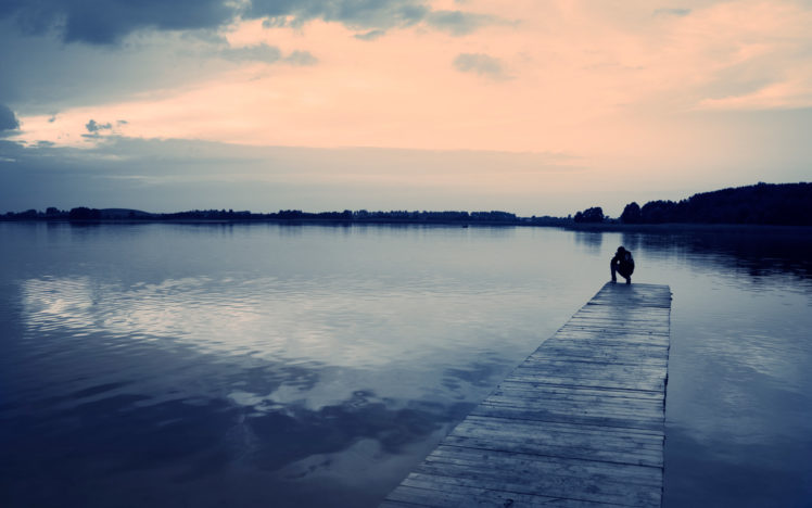 dock, Pier, Mood, Alone, Reflection, Men, Clouds HD Wallpaper Desktop Background