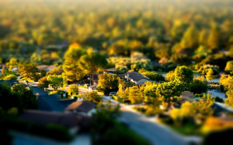 trees, Cityscapes, Houses, California, Towns, Tilt shift HD Wallpaper Desktop Background