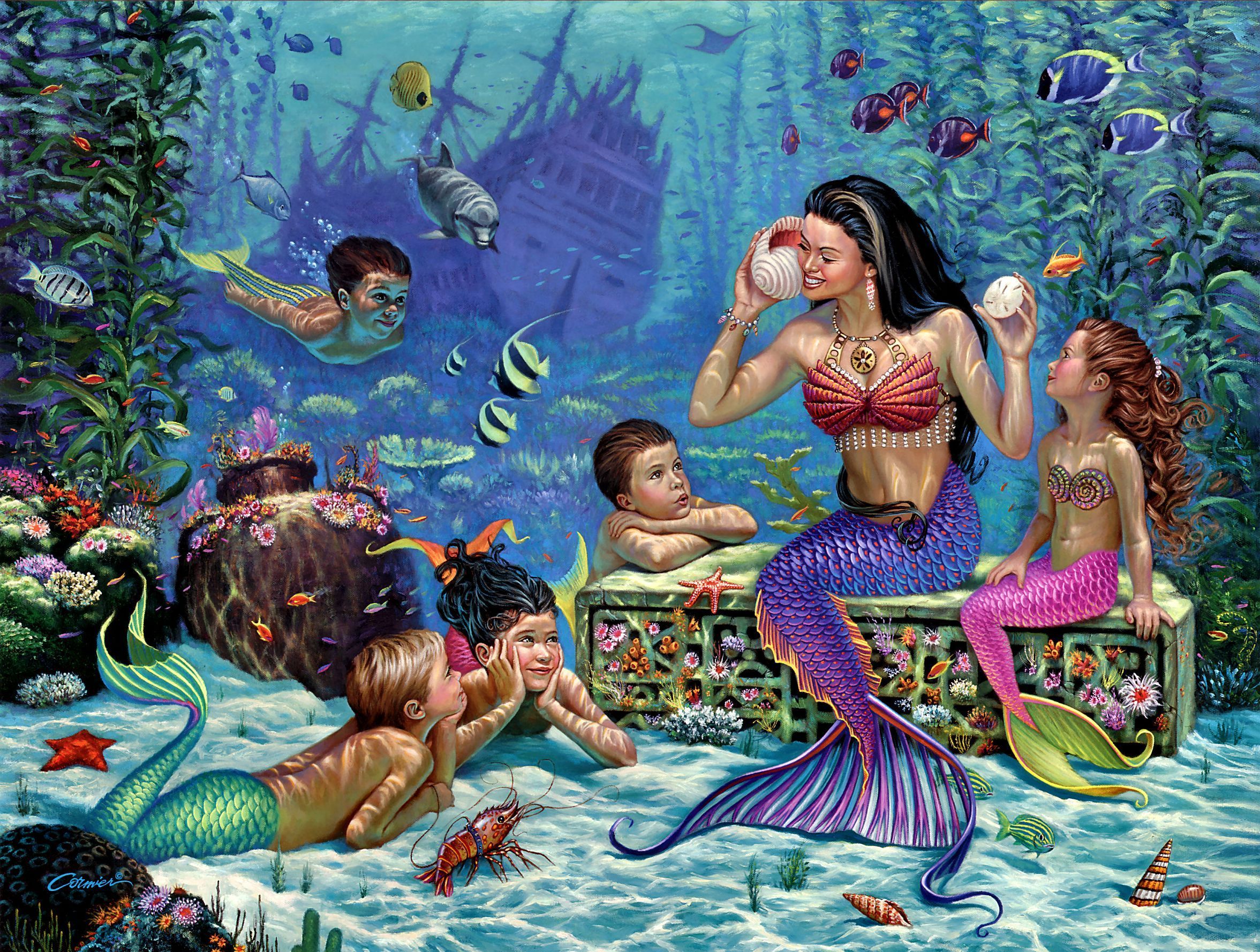 fantasy, Art, Mermaid, Children Wallpaper