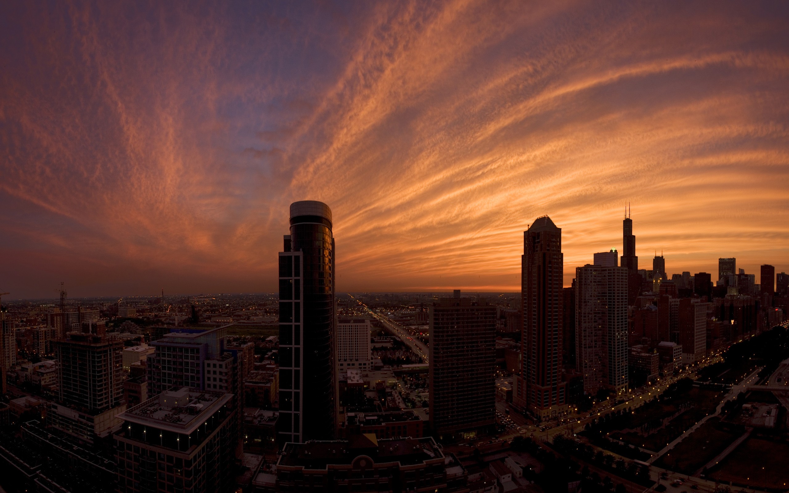 chicago, Skyscrapers, At, Twilight Wallpaper