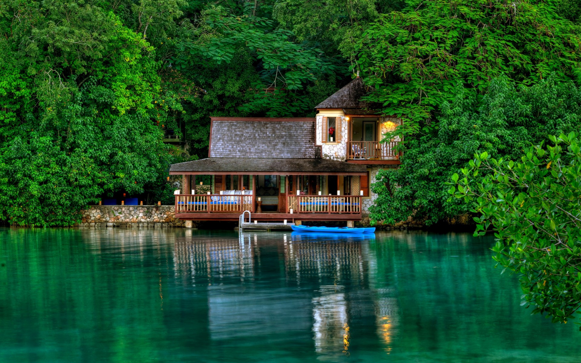 nature, Lakes, Water, Buildings, Houses, Boat, Trees, Forest Wallpaper
