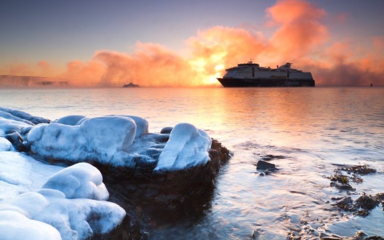 water, Clouds, Landscapes, Ships, Sunlight, Icebergs, Skyscapes HD Wallpaper Desktop Background