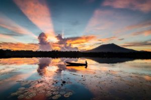 sunrise, Mountains, Nature, Silhouettes, Philippines, National, Geographic, Boats, Lakes, Lily, Pads, Reflections