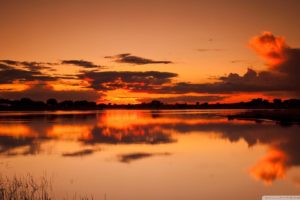 sunset, Nature, Orange, Lakes, Reflections