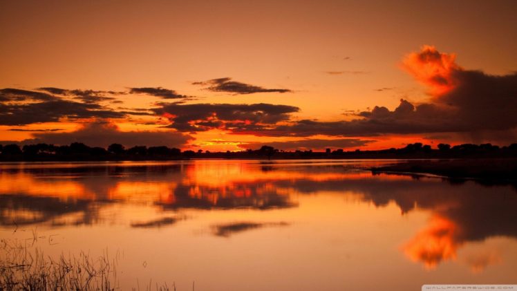 sunset, Nature, Orange, Lakes, Reflections HD Wallpaper Desktop Background