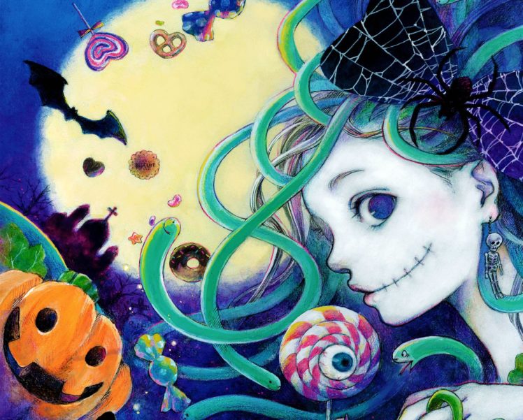natsuko, Echizen, Original, Halloween, Pumkin, Dark, Fantasy, Gothic, Gothi, Loli HD Wallpaper Desktop Background