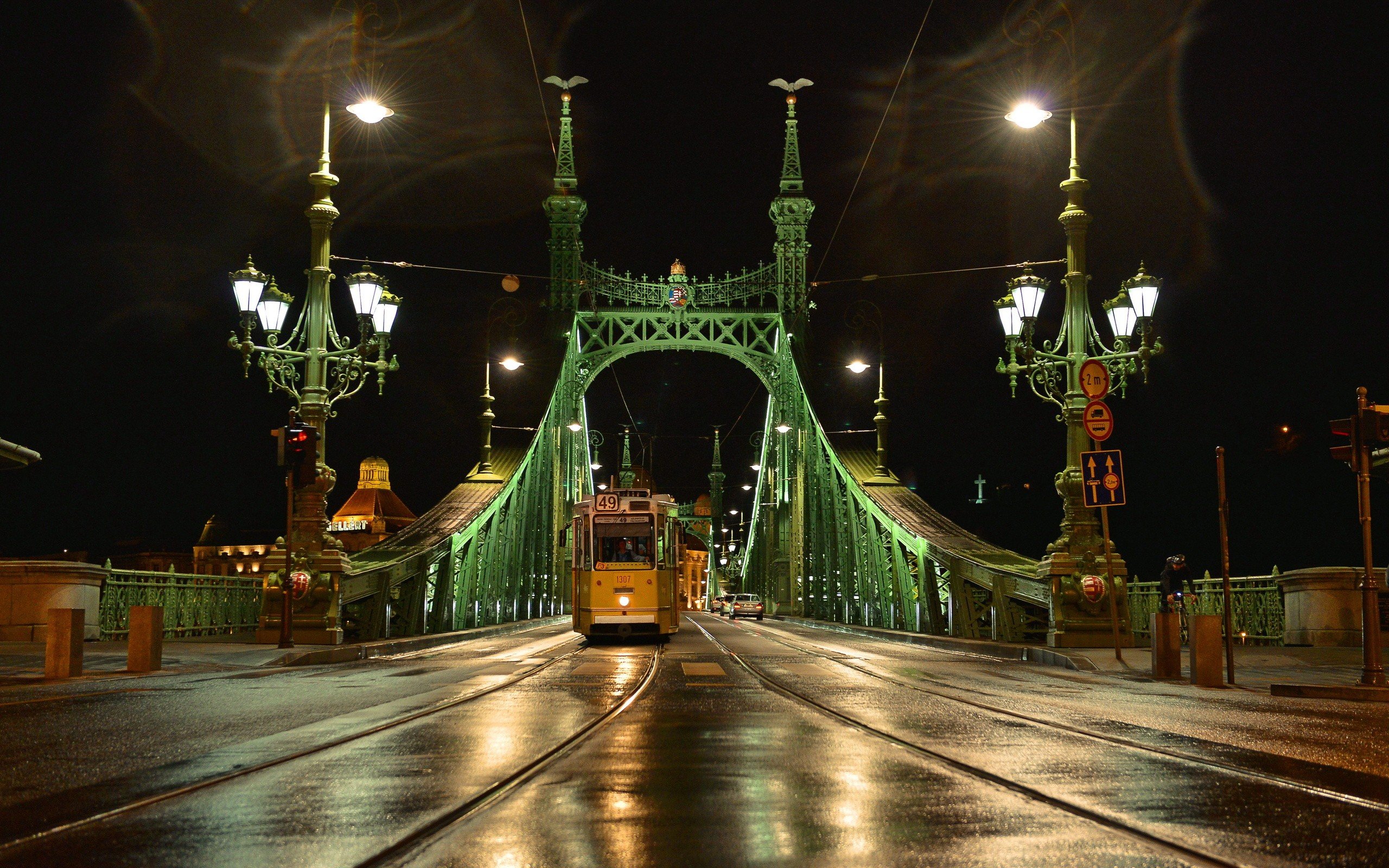 cityscapes, Night, Lights, Yellow, Bridges, Hungary, Budapest, Artwork, Rivers, Night, City Wallpaper