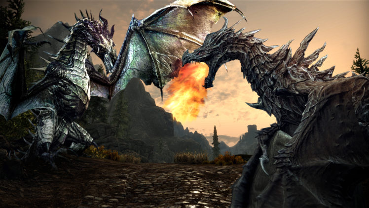 skyrim, Elder, Scrolls, Fantasy, Art, Battle, Dragons HD Wallpaper Desktop Background