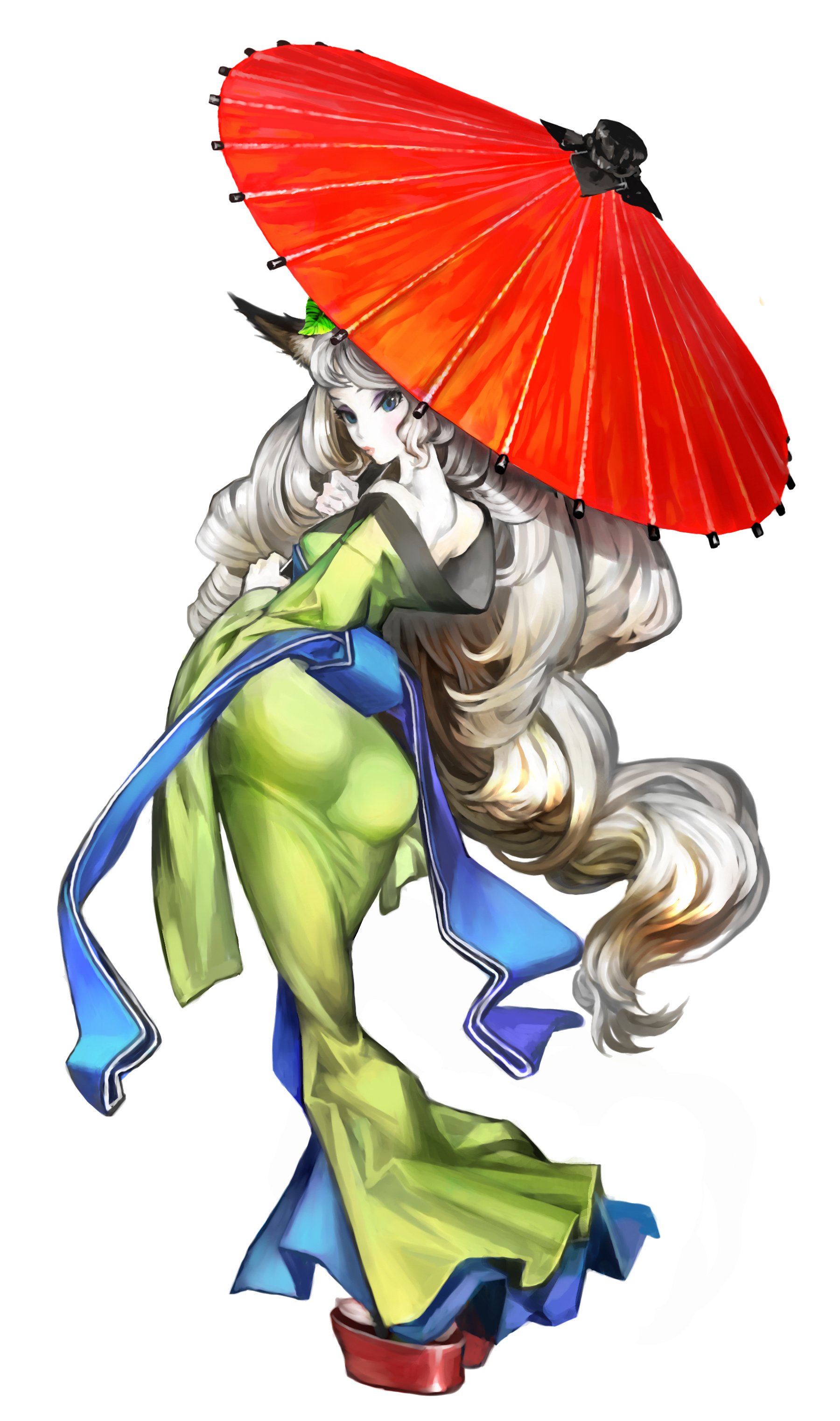 video, Games, Dress, Blue, Eyes, Long, Hair, Animal, Ears, Sandals, Umbrellas, White, Hair, Fox ...