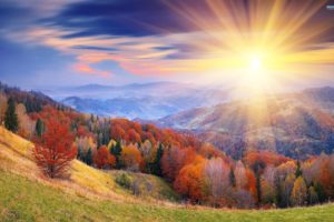 sunrise, Mountains, Autumn, Forests, Leaves