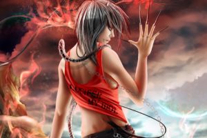 dark, Horror, Girl, Fantasy, Art, Weapons, Fire, Magic, Satan, Demon, Evil