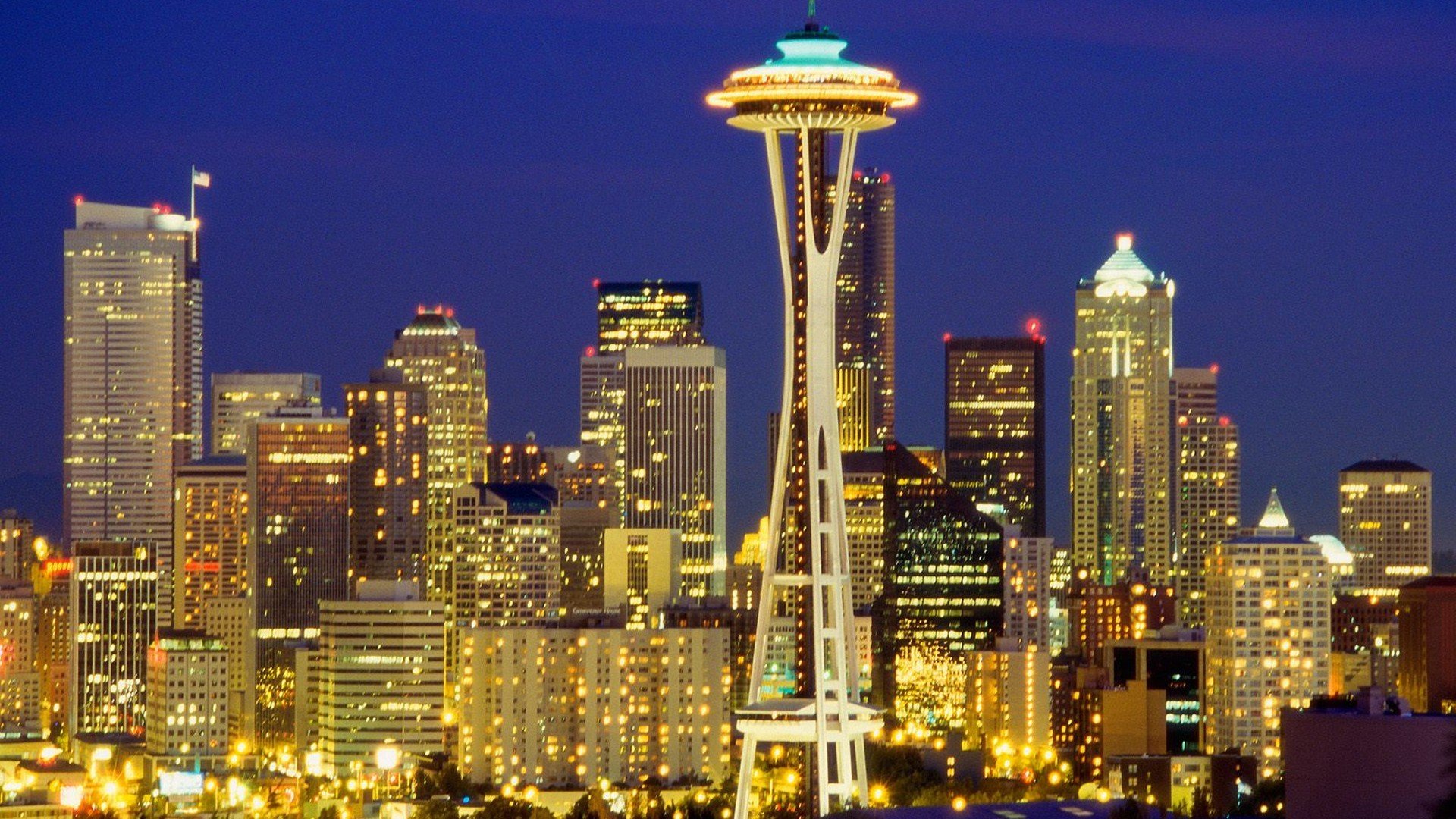 skylines, Night, Seattle, Washington Wallpaper
