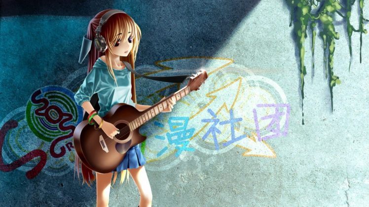 heterochromia, Guitars, Anime, Anime, Girls, Original, Characters HD Wallpaper Desktop Background