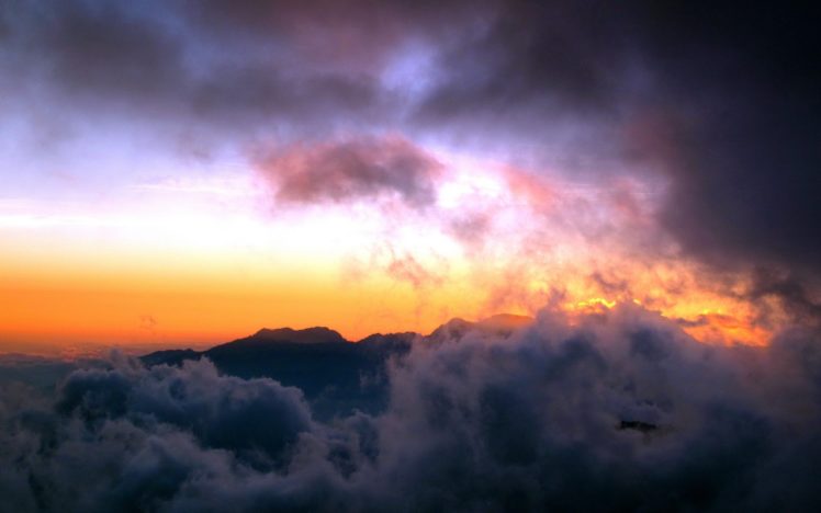 sunset, Mountains, Clouds, Landscapes, Nature, Mist, Skies HD Wallpaper Desktop Background