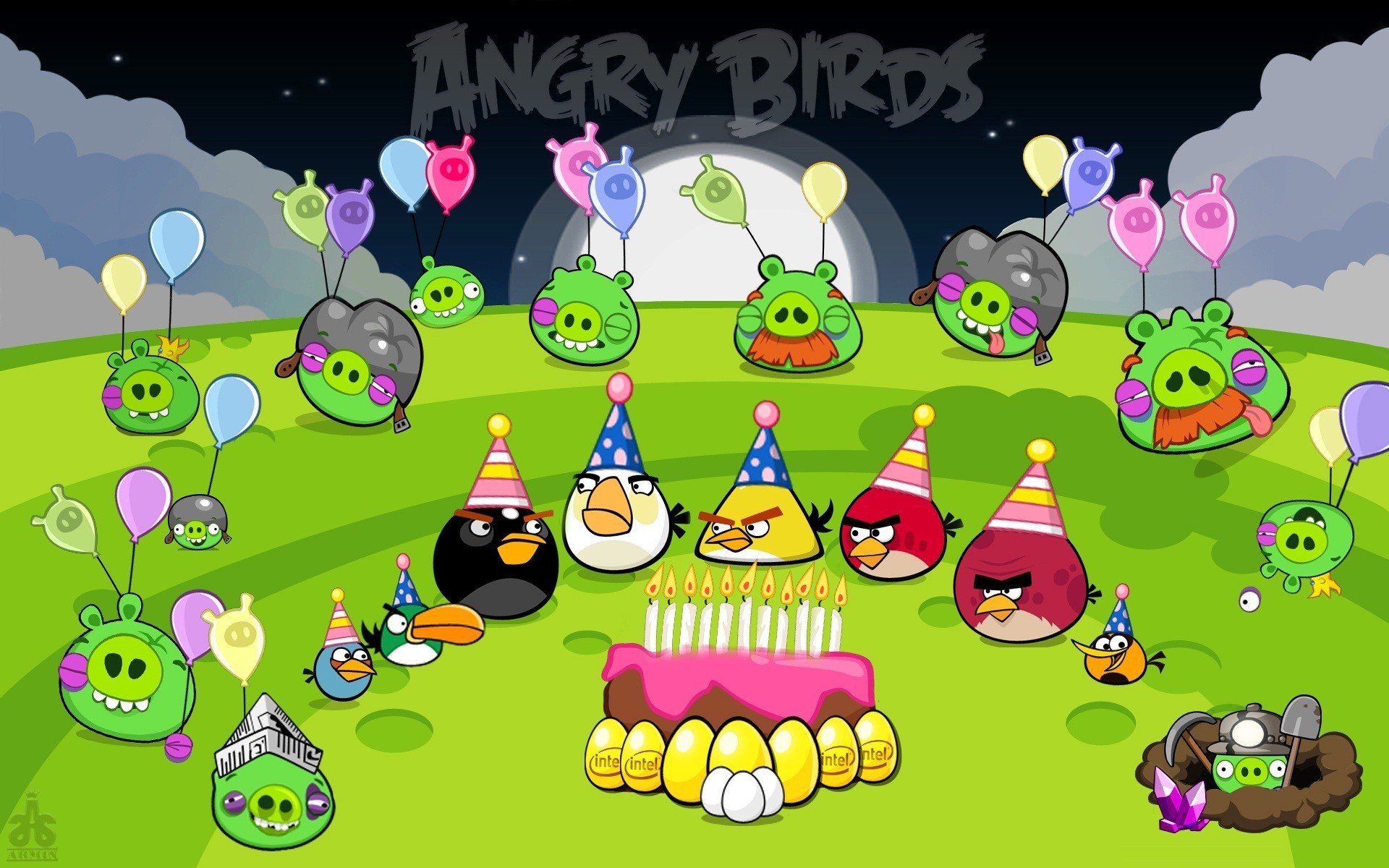 night, Party, Pigs, Angry, Birds Wallpaper