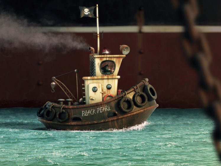 alexandre, Trevisan, Boat, Ship, Cartoon, Ocean, Sea, Tug, Tugboat HD Wallpaper Desktop Background