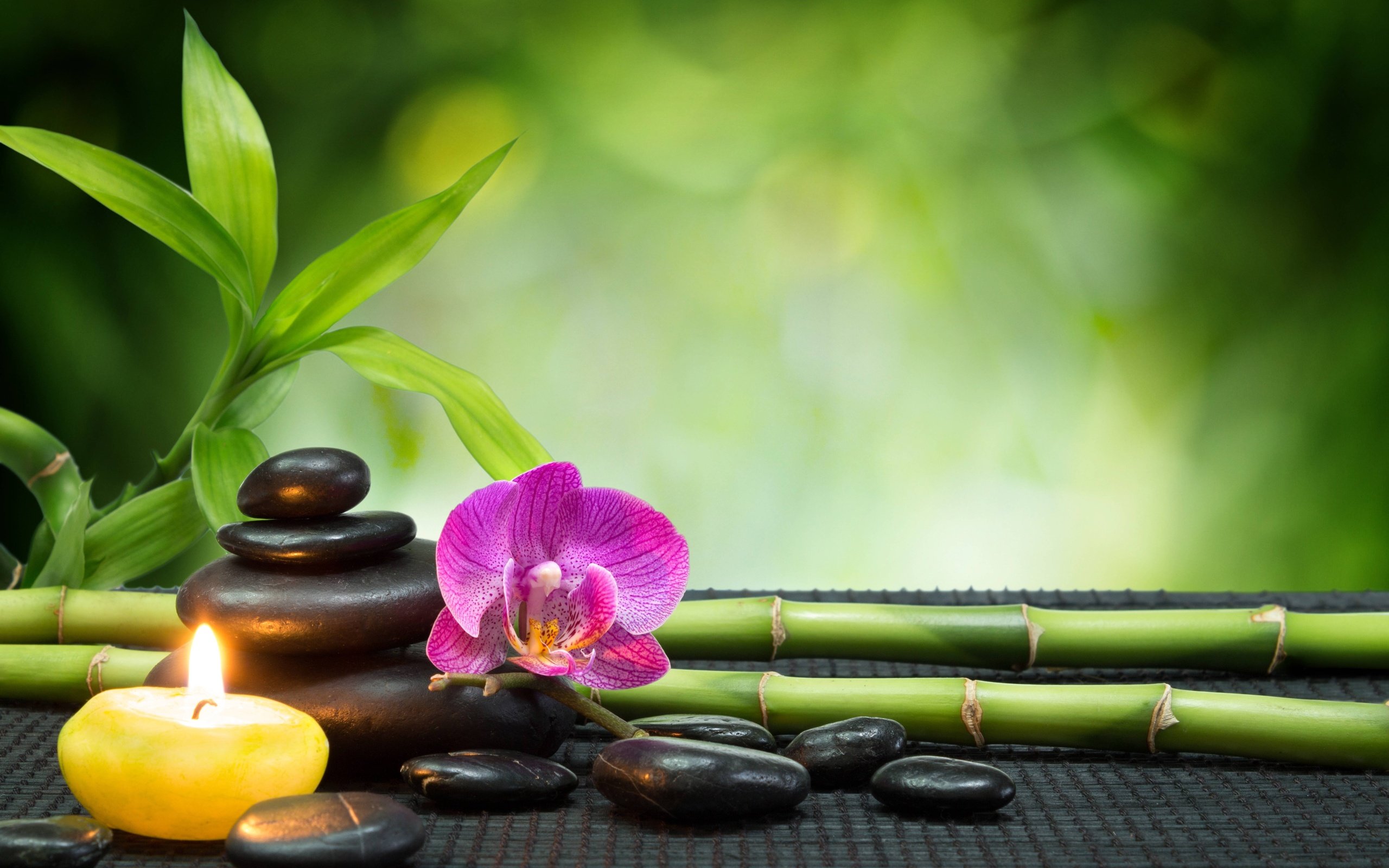 heart, Stones, Candles, Orchids, Towels, Bamboo, Bokeh, Mood Wallpaper