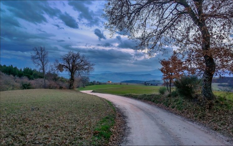 landscape, Nature, Autumn, Road, Sky, Clouds HD Wallpaper Desktop Background