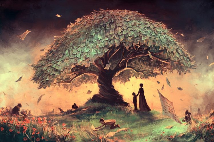landscape, Children, Art, Tree, Flowers, Magical, Fantasy, Child, Tree HD Wallpaper Desktop Background