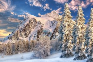 sky, Winter, Mountains, Trees, Landscape