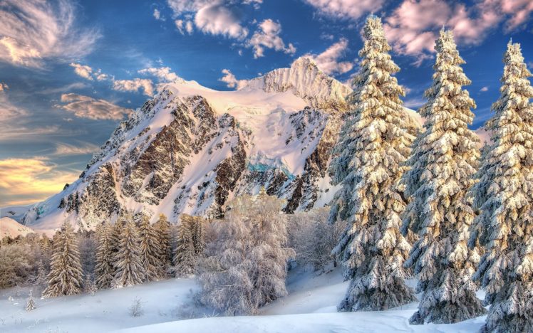sky, Winter, Mountains, Trees, Landscape HD Wallpaper Desktop Background