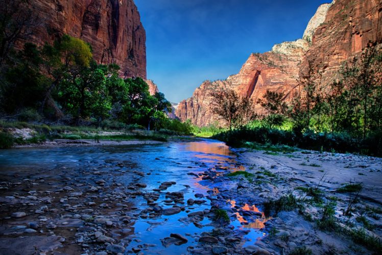 usa, Parks, Water, Mountains, Zion, Hdr, Nature, River HD Wallpaper Desktop Background
