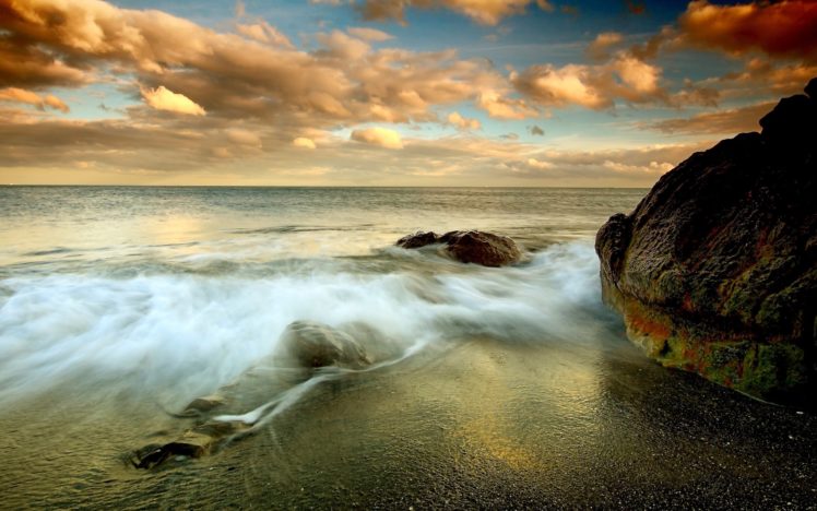 waves, Sea, Clouds, Beach, Rocks, Ocean HD Wallpaper Desktop Background